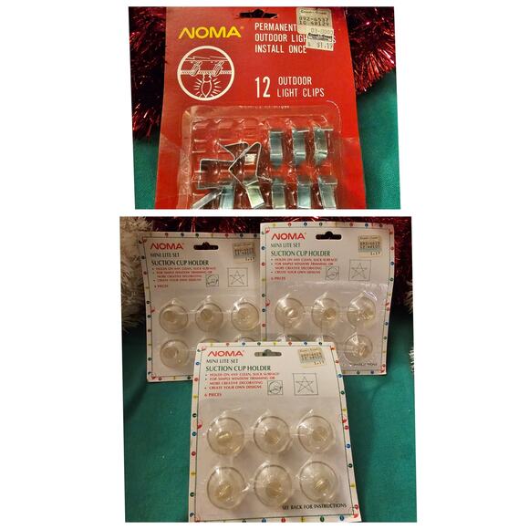 Vintage Christmas Noma 12 Outdoor Metal Clips & 3 Pack of Suction Cup for Lights - Picture 1 of 5